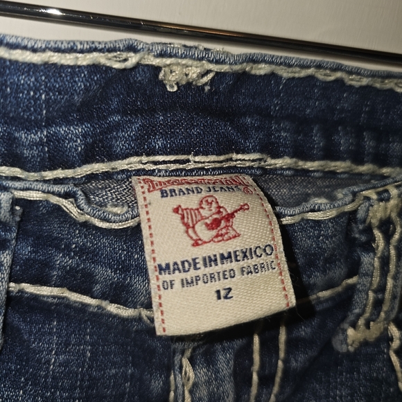 True Religion Boot Cut Jeans Girl's 12 Flap Pocket Thick Stitch Medium Wash - Picture 3 of 7